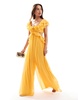 ASOS DESIGN ruffle off the shoulder cut out wide leg jumpsuit in mustard