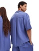 COLLUSION Unisex textured oversized revere short sleeve shirt with raw detail in lavender blue