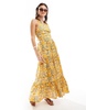 Mango tiered floral midi dress in yellow