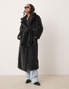 ASOS DESIGN Petite longline belted faux fur coat in forest green