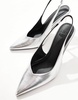 ASOS DESIGN Panther pointed slingback high heeled pumps in silver