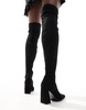 ASOS DESIGN Keely block-heeled over the knee boots in black micro