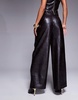 River Island faux leather wide leg pants in dark brown - part of a set