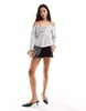 River Island cold shoulder satin top in silver