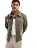 ASOS DESIGN wool look harrington jacket with blanket stitch in khaki