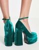 ASOS DESIGN Pistol double platform heeled shoes in teal velvet