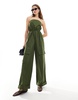 ASOS DESIGN bandeau paper bag waist utility jumpsuit in khaki