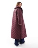 ASOS DESIGN waterfall collar quilted longline coat in burgundy