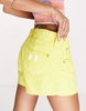 River Island waist detail denim short in yellow