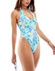 Cotton On scoop front thong detail halter swimsuit in salade de fruits print