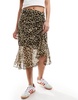 Mango leopard print midi skirt with asymmetric hem in brown