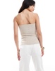 Mango ribbed fold over bandeau in beige