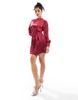 Mango satin high neck dress in red