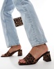 ASOS DESIGN Hundred mid block heeled mules in leopard