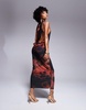 ASOS DESIGN stretch chiffon high neck midi dress with cowl back detail in orange abstract print