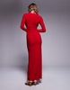 ASOS DESIGN slinky long sleeve maxi dress with ruched gold trim detail in red