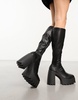 ASOS DESIGN Cara square toe cleated knee boots in black