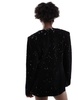 ASOS DESIGN collarless nipped waist velvet sequin blazer in black