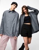 COLLUSION Unisex super oversized box pleat shirt in charcoal