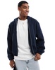 ASOS DESIGN wool look bomber jacket with hood in navy