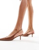 ASOS DESIGN Sharp slingback chain detail kitten heeled shoes in toffee