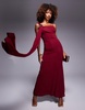 ASOS DESIGN stretch chiffon cowl neck maxi dress with oversized trim and sash detail in burgundy