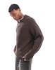 ADPT oversized fisherman rib polo in chocolate brown