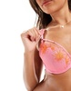 Ann Summers Entrancing non-padded plunge bra in pink with orange flower embroidery