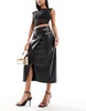 River Island utility wrap PU midi skirt in black