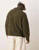 ASOS DESIGN oversized boxy fit boucle knitted notch neck sweater in khaki