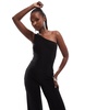 ASOS DESIGN one shoulder mesh wide leg jumpsuit in black