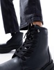 London Rebel chunky flatform hiker boots in black