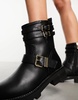 River Island buckled biker boot in black