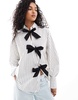 ASOS DESIGN bow detail shirt in black & white stripe