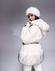 ASOS 4505 Ski belted puffer ski jacket with faux fur trim in cream