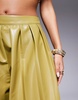 ASOS LUXE PU super wide leg pleated pants in olive - part of a set