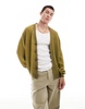 ASOS DESIGN oversized knitted plated fisherman rib cardigan in khaki