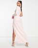 Vesper Tall one long shoulder maxi dress with thigh split in blush pink