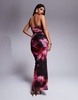 ASOS DESIGN halter neck mesh maxi dress with asymmetric cut out in blurred pink print