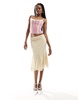 Motel textured lace godet knee length midi skirt in creamy beige