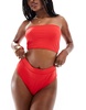 Threadbare bandeau bikini set with high waist bottom in red