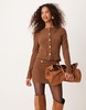 ASOS DESIGN brushed rib long sleeve cardigan in chocolate - part of a set