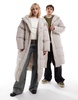 COLLUSION Unisex maxi puffer jacket with hood in stone