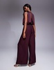 ASOS DESIGN cowl neck jumpsuit with satin bodice in burgundy