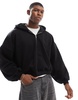 ASOS DESIGN heavyweight extreme oversize cropped hoodie with half zip design in black