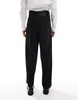 ASOS DESIGN wide leg tuxedo pants with cummerbund waistband in black