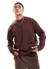 ASOS DESIGN oversized long sleeve textured t-shirt with side slit in dark brown