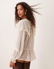 ASOS DESIGN chiffon and lace blouse with collar detail in cream