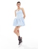 Motel bow detail lace trim mini dress in powder blue