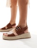 London Rebel flatform espadrille sandals in tan